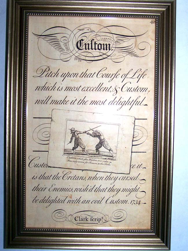 A fine 18th century engraving entitled "Custom" printed by George Bickham in London in 1741